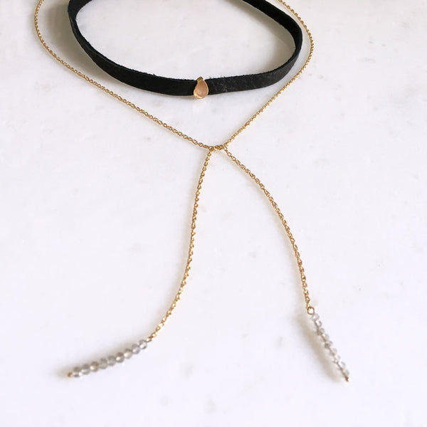 Leather choker and chain wrap necklace #TA17002