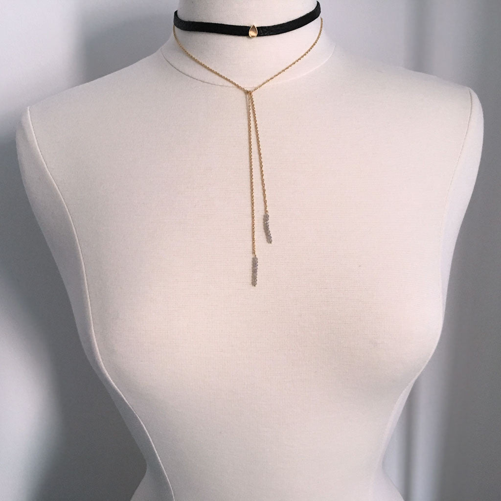 Leather choker and chain wrap necklace #TA17002